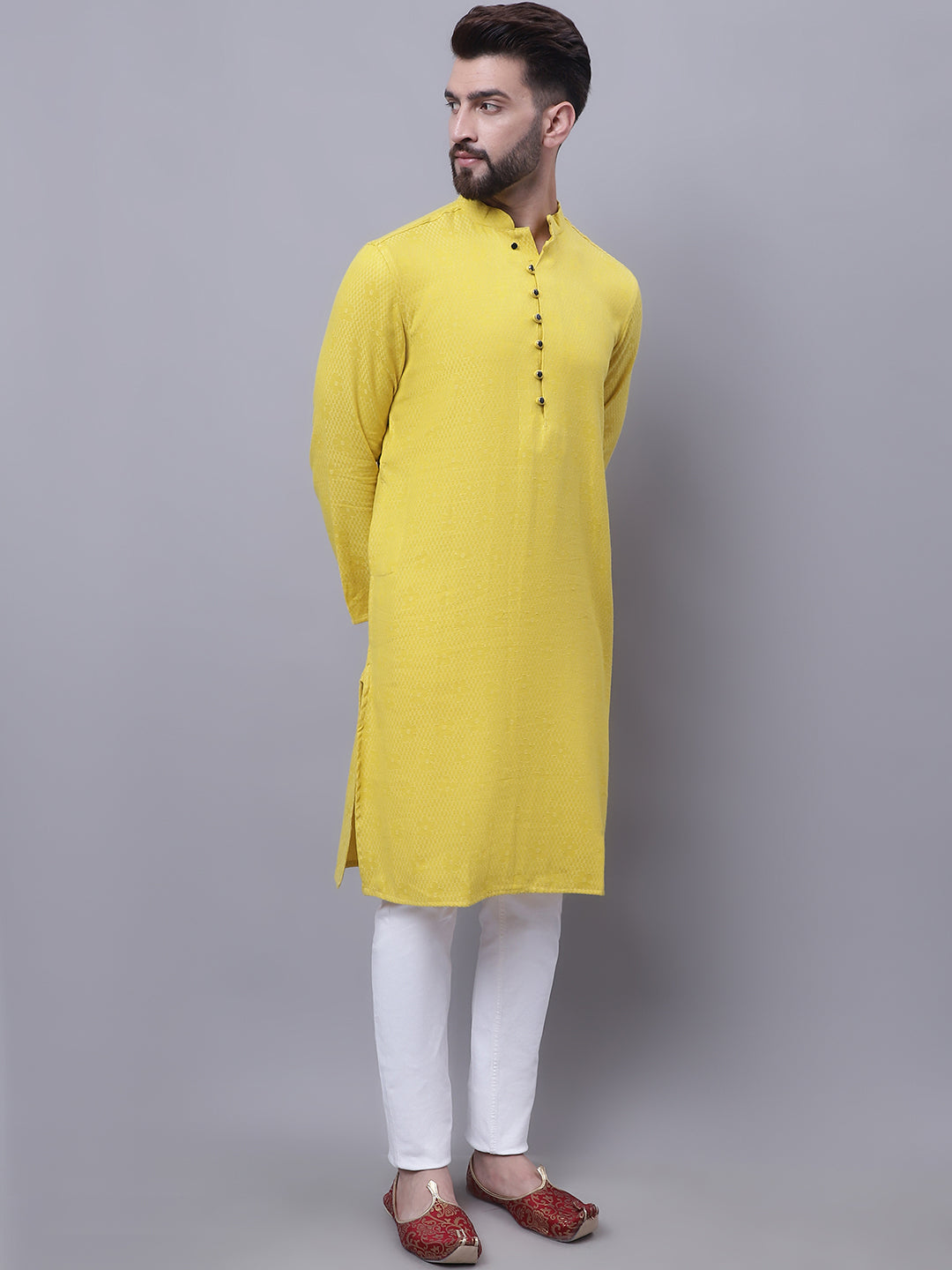 Even Apparels Yellow Pure Cotton Kurta With Band Collar - Distacart
