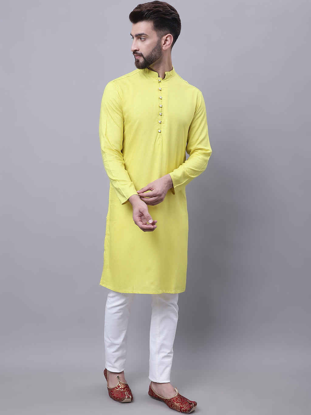 Even Apparels Yellow Pure Cotton Short Sleeves Kurta With Band Collar - Distacart