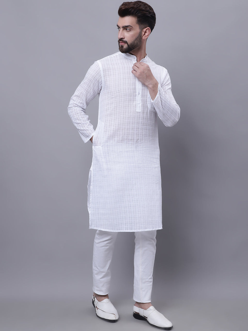 Even Apparels White Pure Cotton Kurta With Band Collar - Distacart