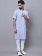Even Apparels Blue Pure Cotton Short Sleeves Kurta With Band Collar - Distacart