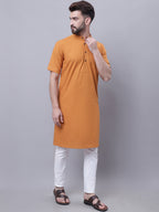 Even Apparels Yellow Pure Cotton Short Sleeves Kurta With Band Collar - Distacart