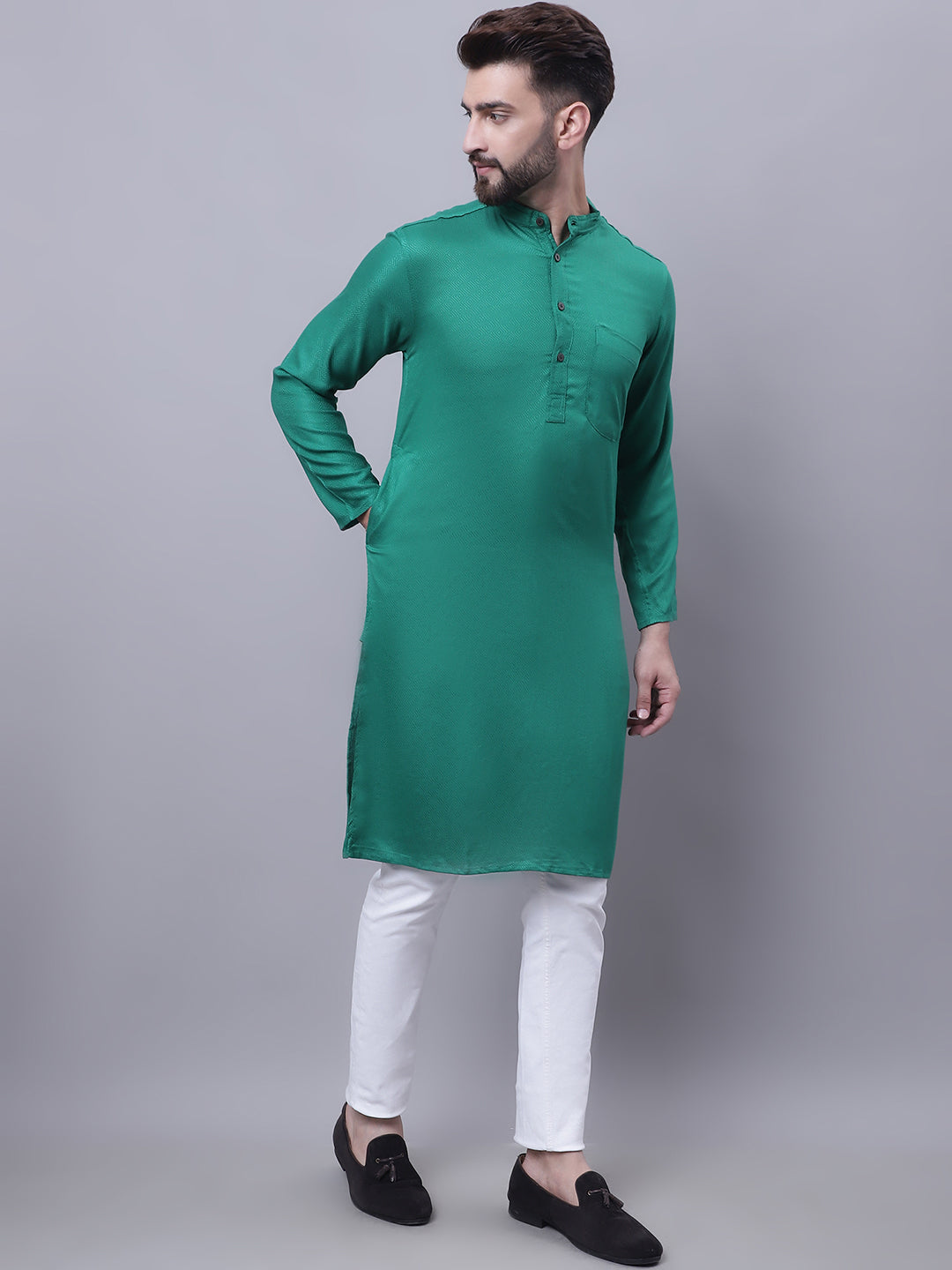 Even Apparels Green Kurta With Band Collar - Distacart