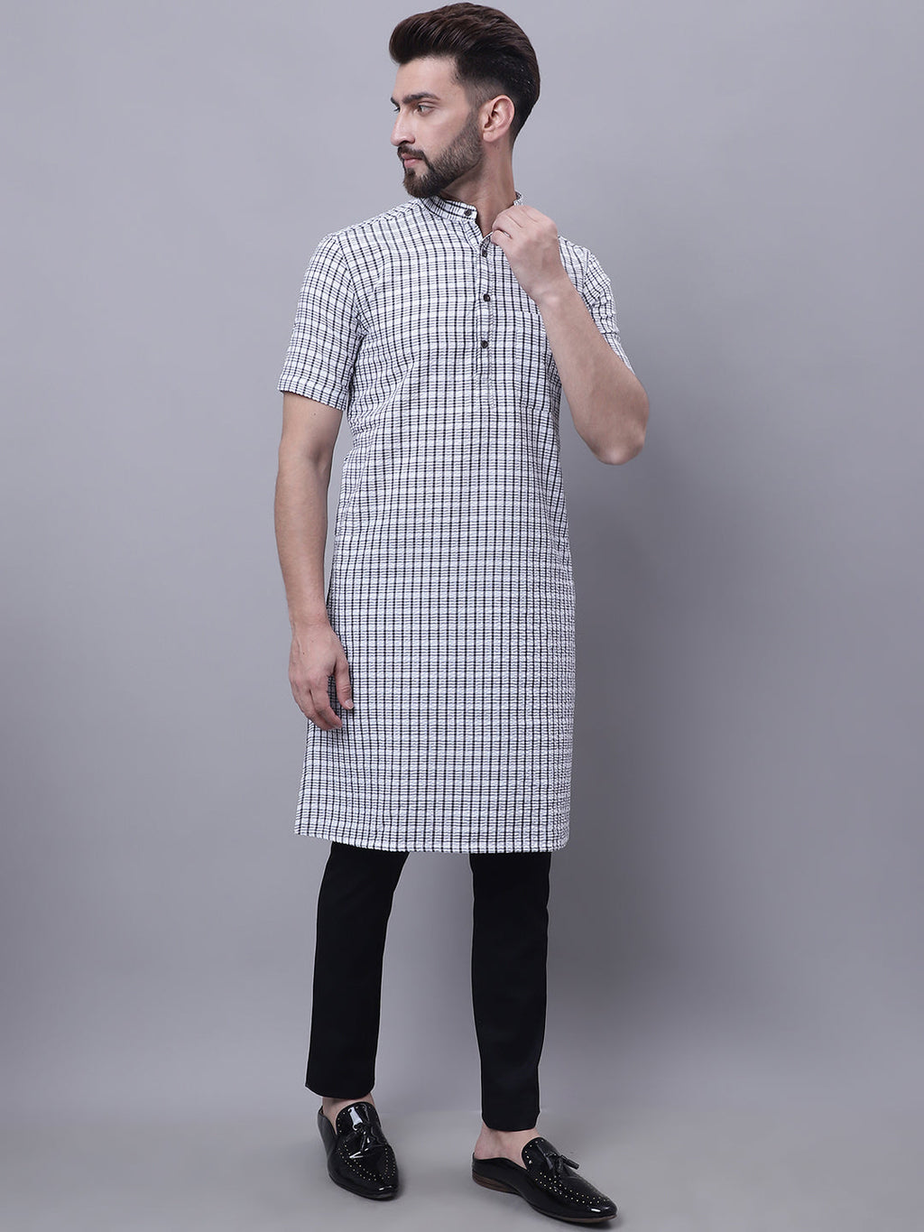 Even Apparels Multi Pure Cotton Short Sleeves Kurta With Band Collar - Distacart