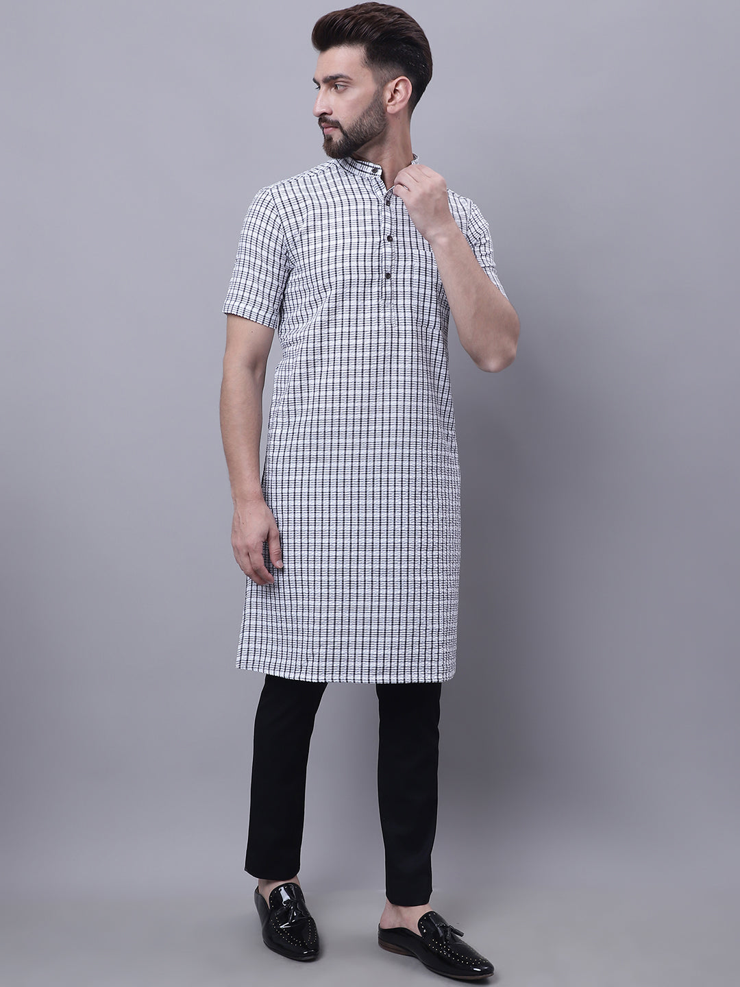 Even Apparels Multi Pure Cotton Short Sleeves Kurta With Band Collar - Distacart