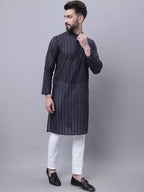 Even Apparels Black Pure Cotton Kurta With Band Collar