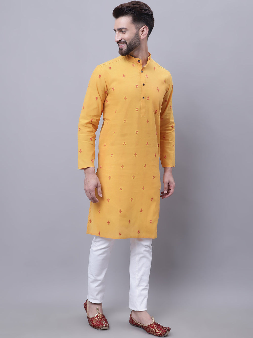 Even Apparels Yellow Pure Cotton Kurta With Band Collar - Distacart