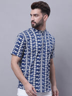 Even Apparels Blue Pure Cotton Short Kurta With Band Collar - Distacart