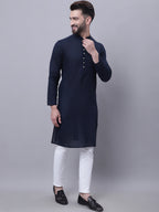 Even Apparels Blue Pure Cotton Kurta With Band Collar - Distacart