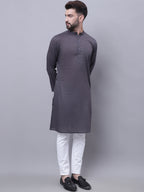 Even Apparels Grey Pure Cotton Kurta With Band Collar - Distacart
