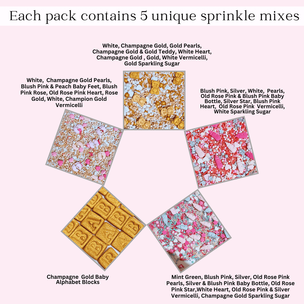 confect girls baby shower sprinkles edible sprinkles mix silver gold blush pink sprinkles pack of 5 baby shower 21