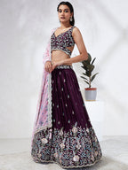 House of Panchhi Teal Pure Georgette Sequins And Thread Embroidery Lehenga Choli & Dupatta