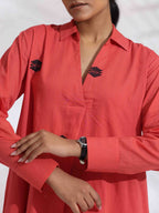 trueBrowns Orange Cotton Embroidered Flared Dress - Distacart