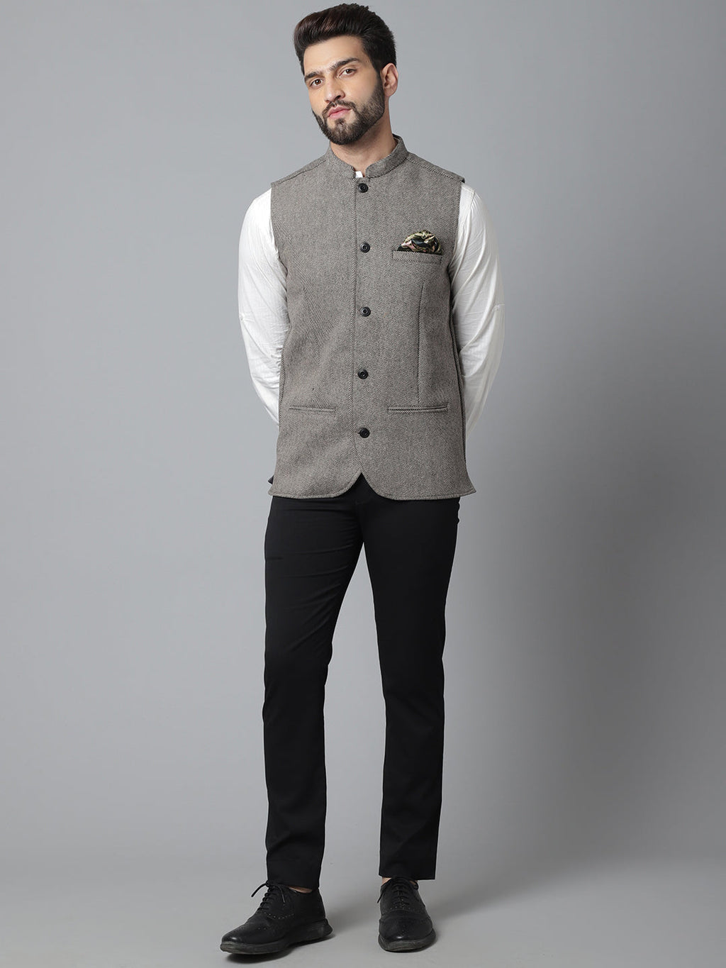 Even Apparels Men's Cream Pure Wool Nehru Jacket