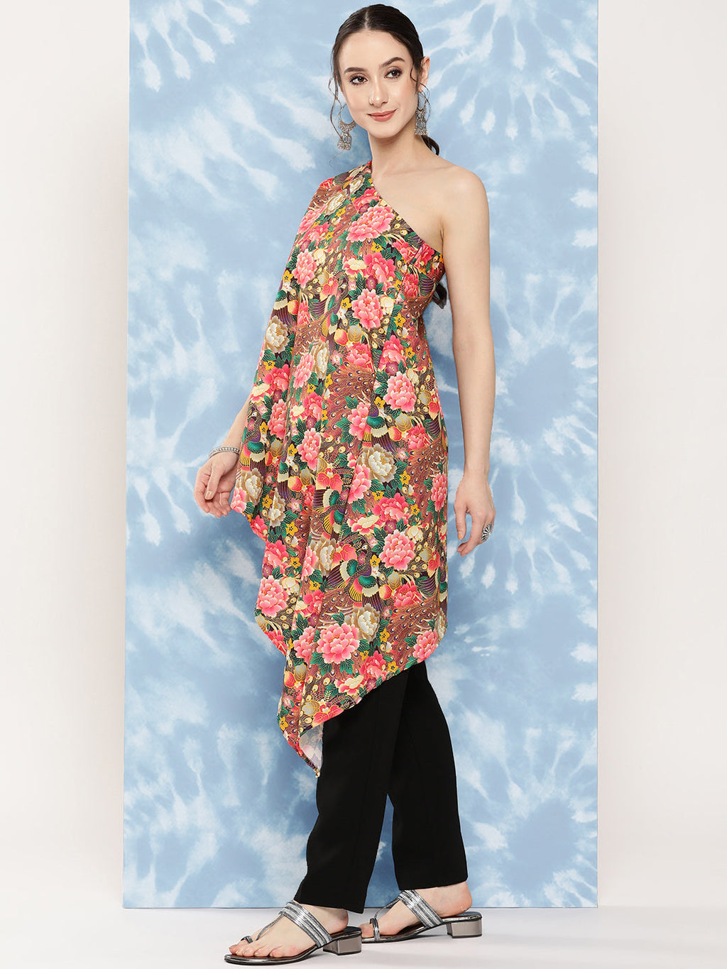 InWeave Women's Mutli Peacock Japanese Art Oneshoulder Top