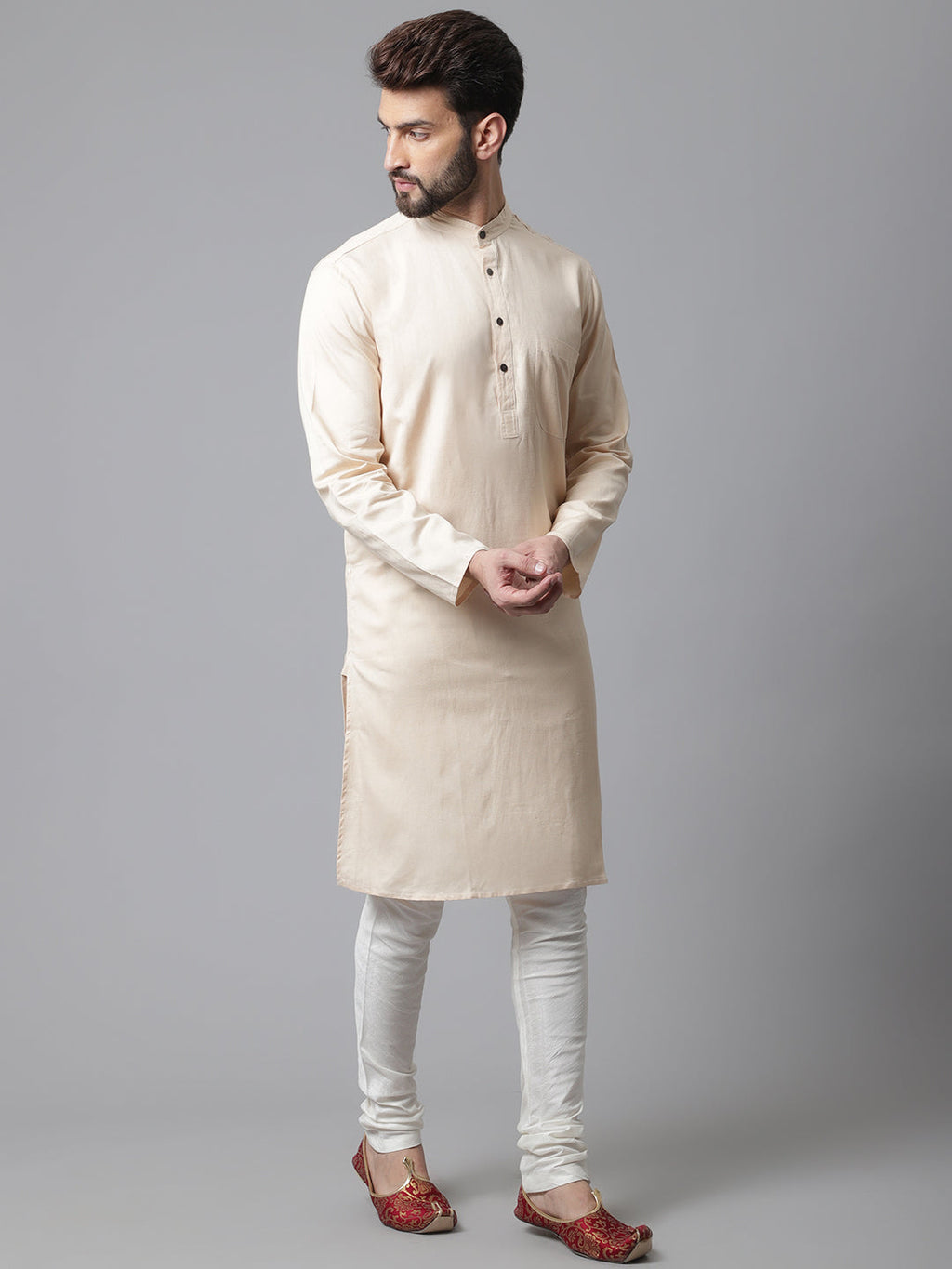 Even Apparels Brown Pure Cotton Kurta With Band Collar - Distacart