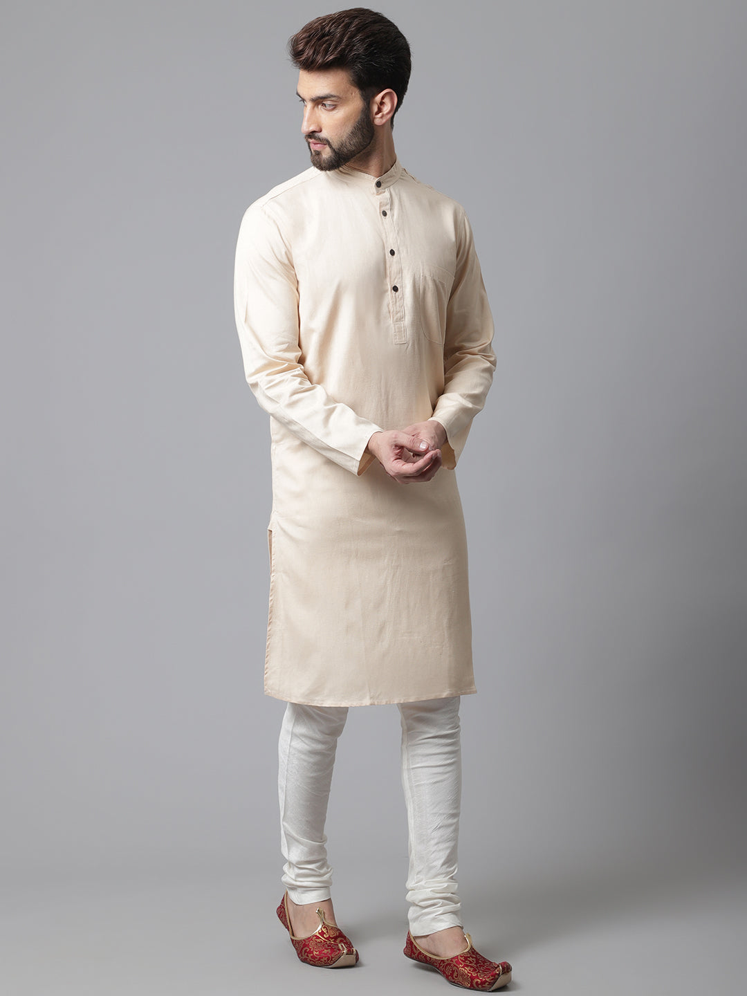 Even Apparels Brown Pure Cotton Kurta With Band Collar - Distacart