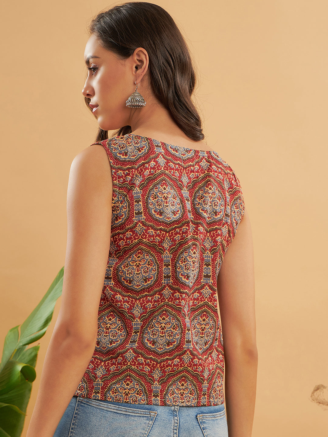 InWeave Maroon Mughal Kalamkari Top