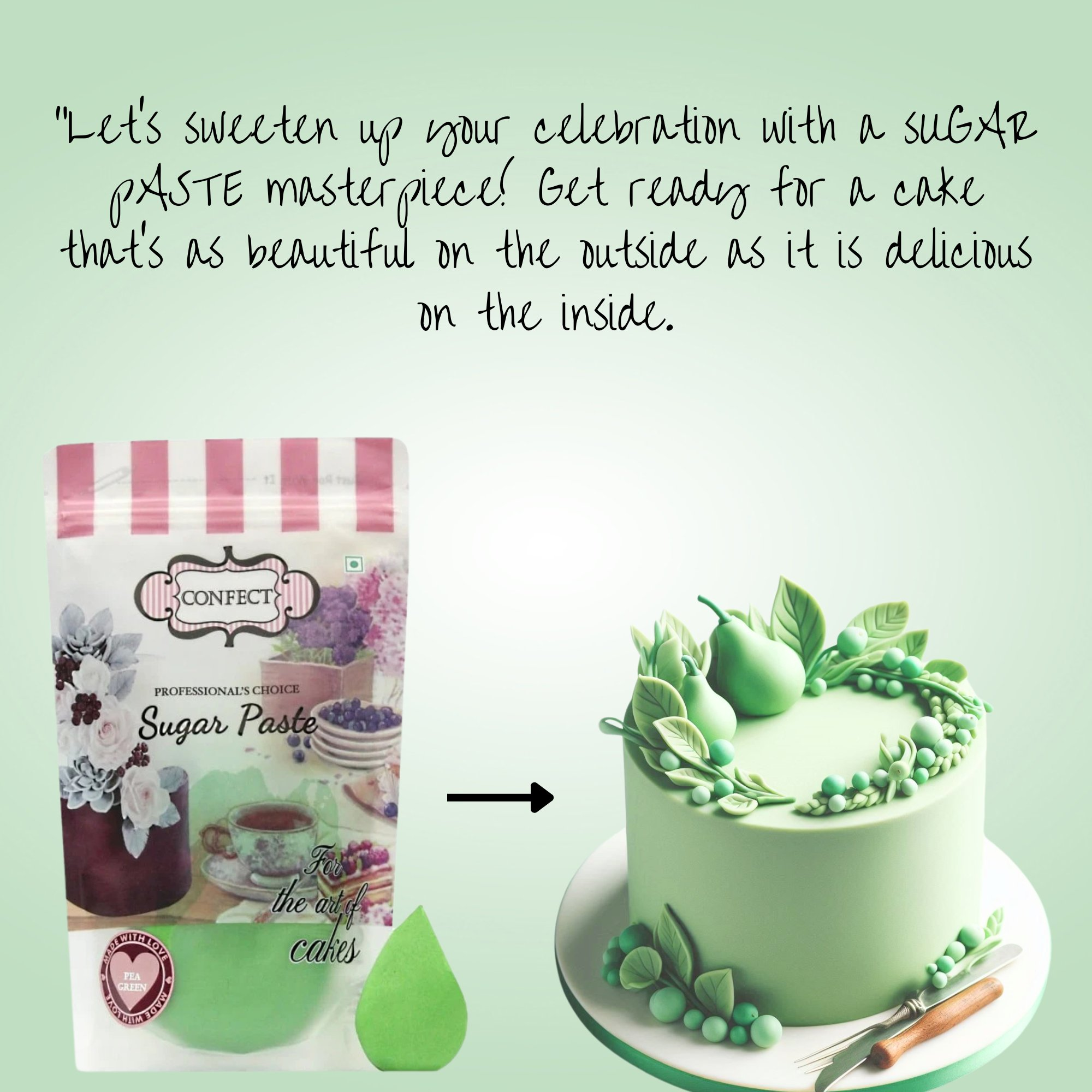 pea green fondant edible sugarpaste 1kg