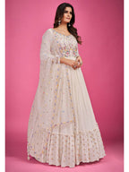 Myra White Pure Georgette Embroidered Gown - Distacart