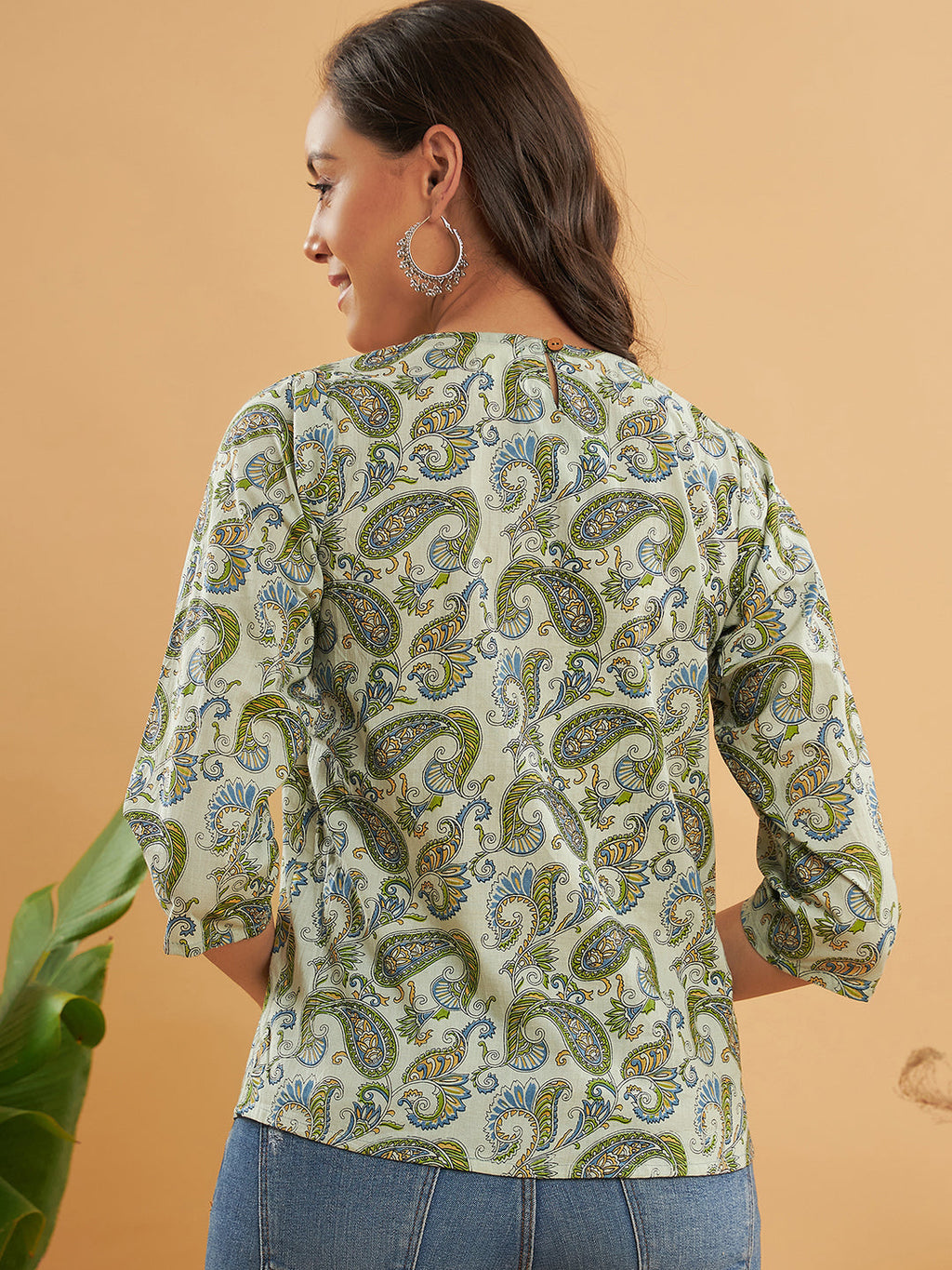 InWeave Women's Sage Green Paisley Print Top
