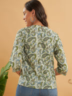 InWeave Women's Sage Green Paisley Print Top