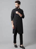 Even Apparels Black Sherwani Kurta With Asymetrical Cut