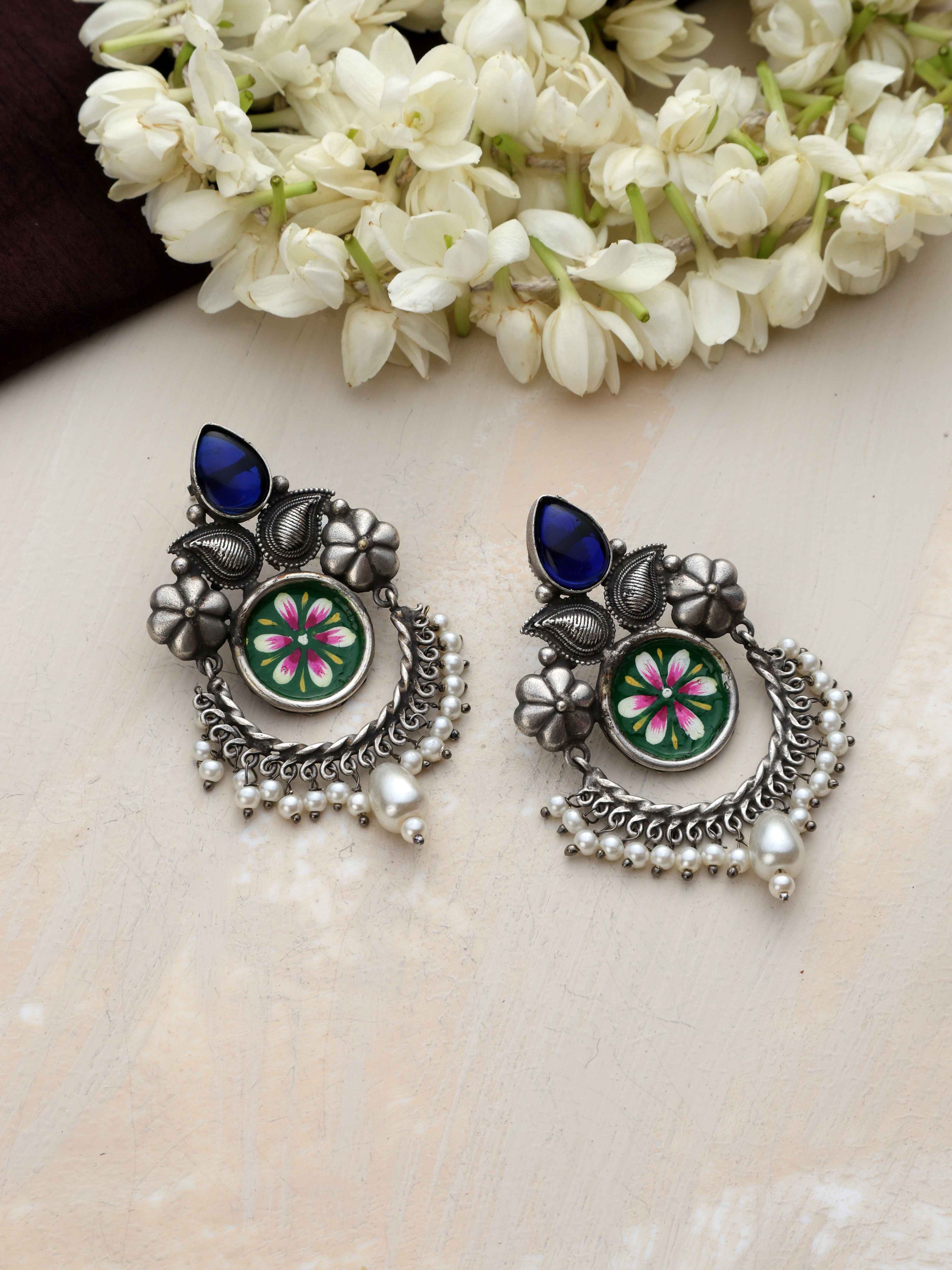 trueBrowns Silver Tone Handpainted Earrings - Distacart
