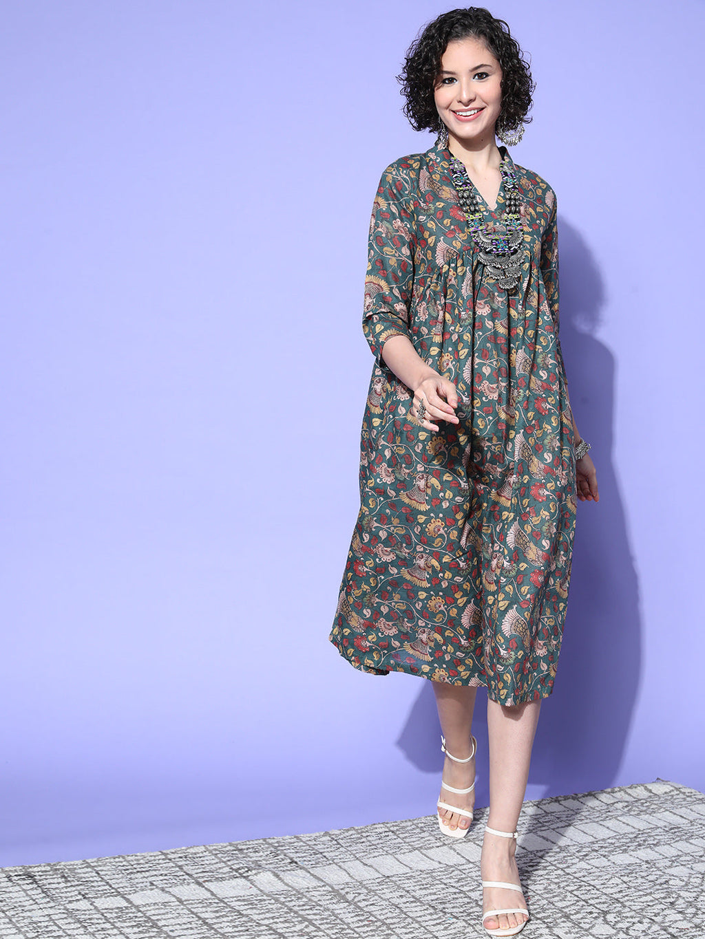 InWeave Women's Green Jaal Print Dress - Distacart