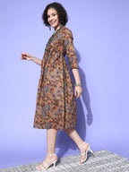 InWeave Women's Ochre Mustard Kalamkari Print Dress - Distacart