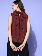 InWeave Women's Maroon Lurex Tie Up Top