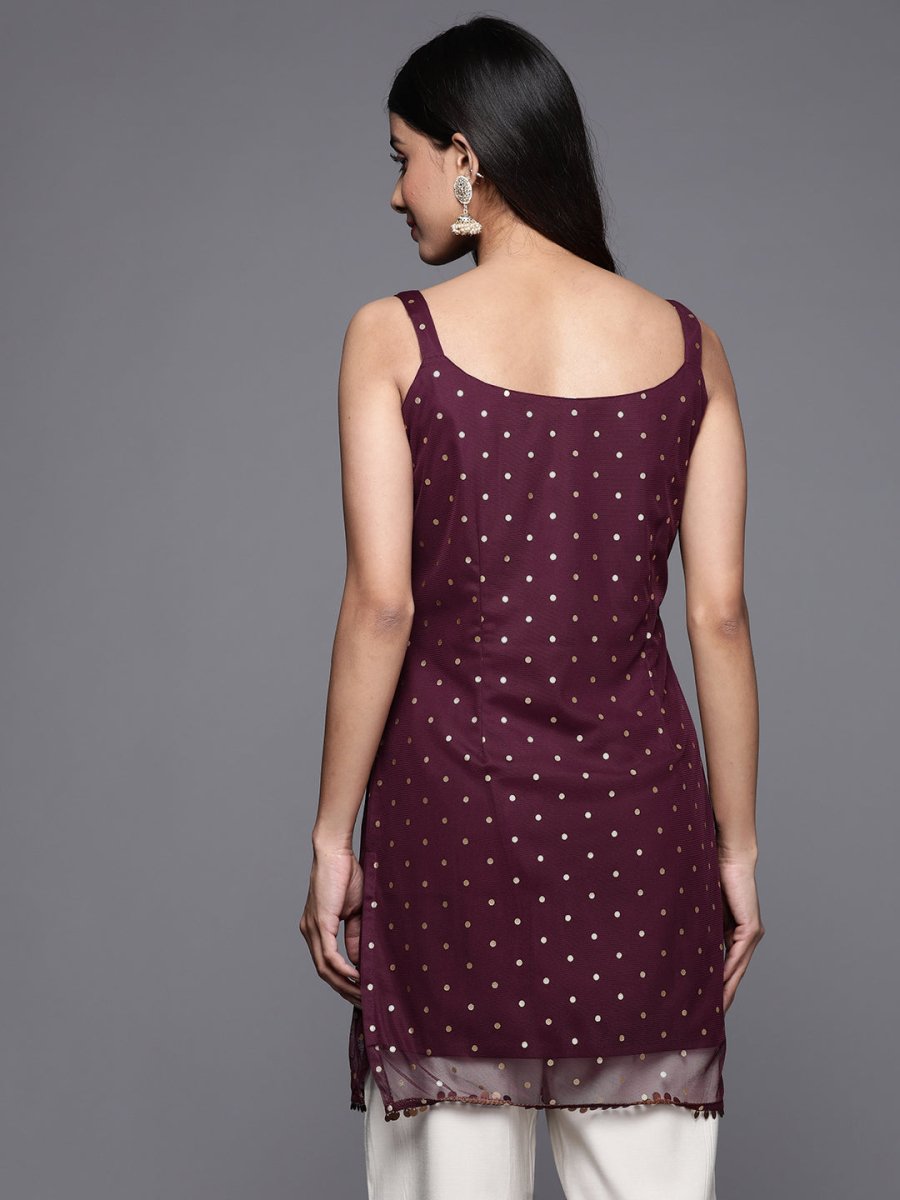 Ahalyaa Geometric Printed Net Tunic With Lace Inserts