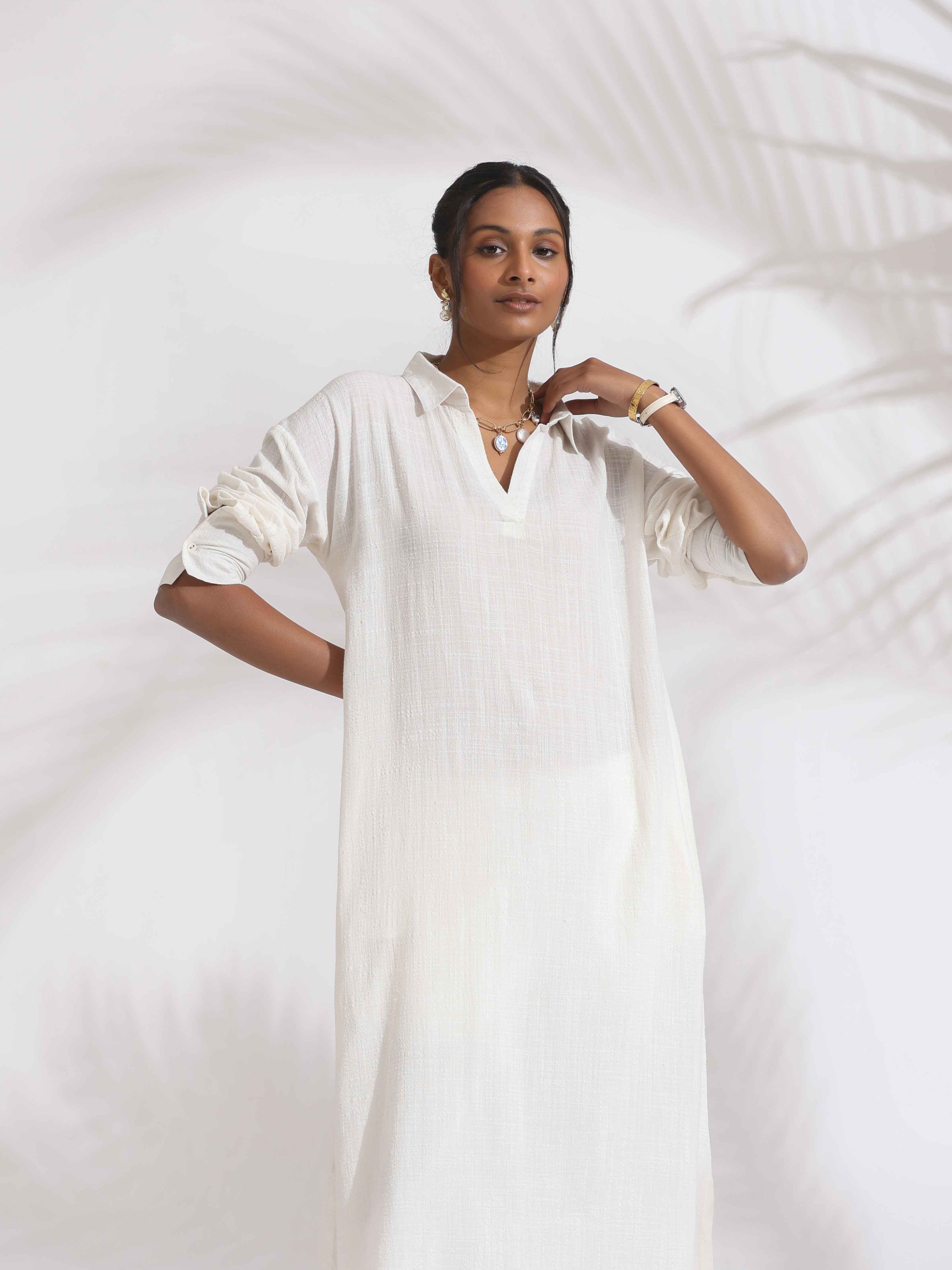 trueBrowns White Cotton A-line Kurta Set - Distacart