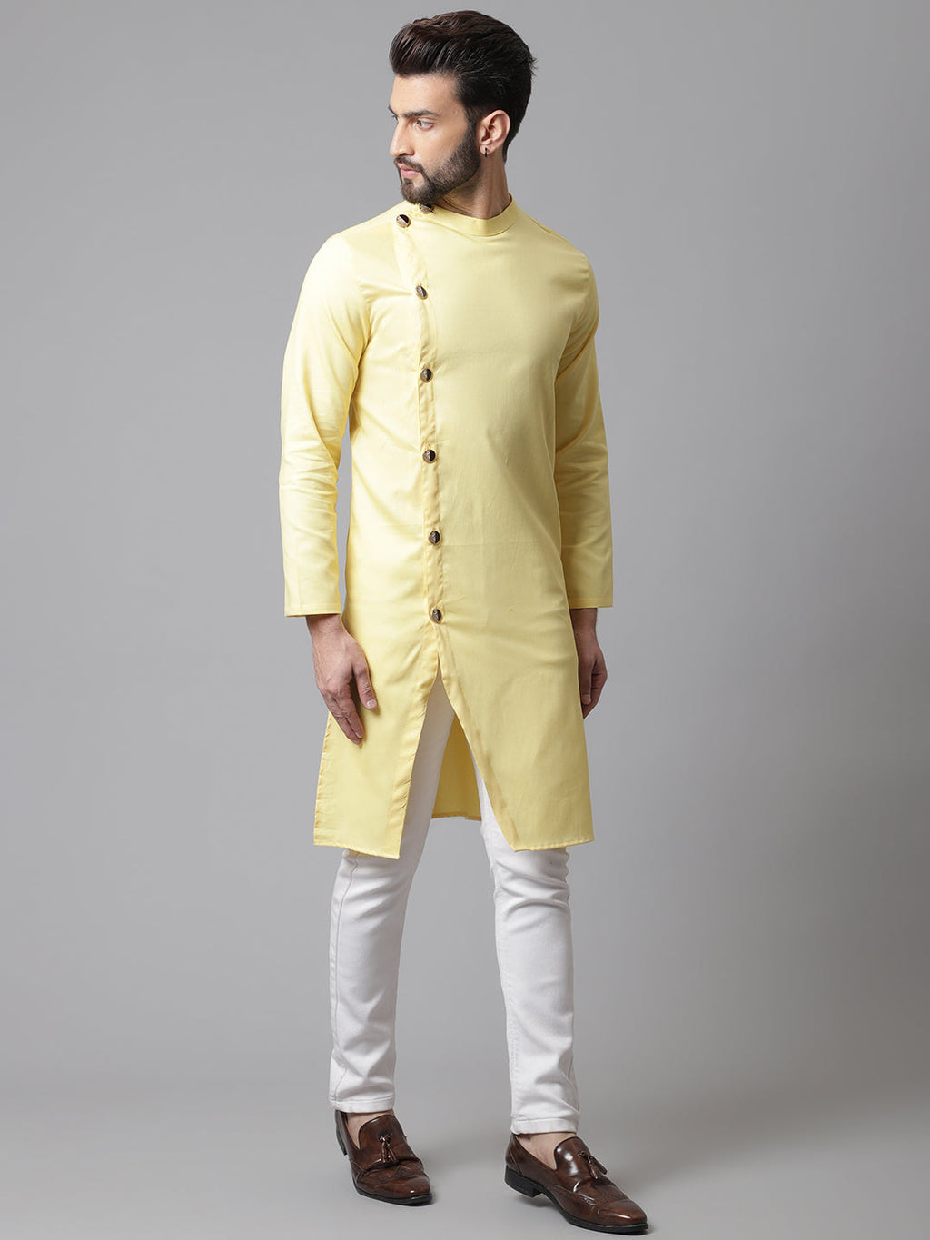 Even Apparels Yellow Sherwani Kurta With Asymetrical Cut - Distacart