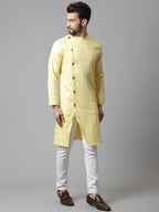 Even Apparels Yellow Sherwani Kurta With Asymetrical Cut - Distacart