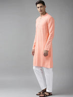 Fabmade Men Peach Cotton Linen Kurta