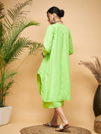 InWeave Women's Lime Green Flared Kurta Palazzo Set