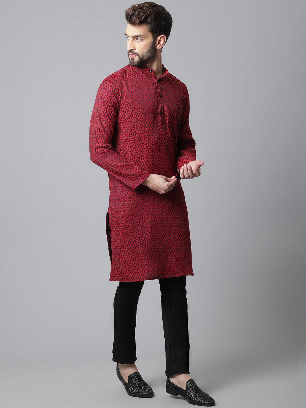 Even Apparels Maroon Solid Kurta With Band Collar - Distacart
