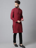 Even Apparels Maroon Solid Kurta With Band Collar - Distacart