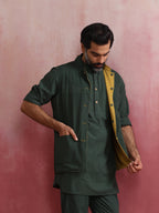 trueBrowns Men's Mustard Cotton Reversible Nehru Jacket