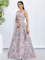 House of Panchhi Pink Chiffon Sequins And Thread Embroidery Lehenga Choli & Printed Dupatta