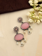 trueBrowns Silver Tone Pink Stone Dangle Earrings - Distacart