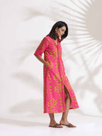trueBrowns Pink Cotton Print pleated Dress - Distacart