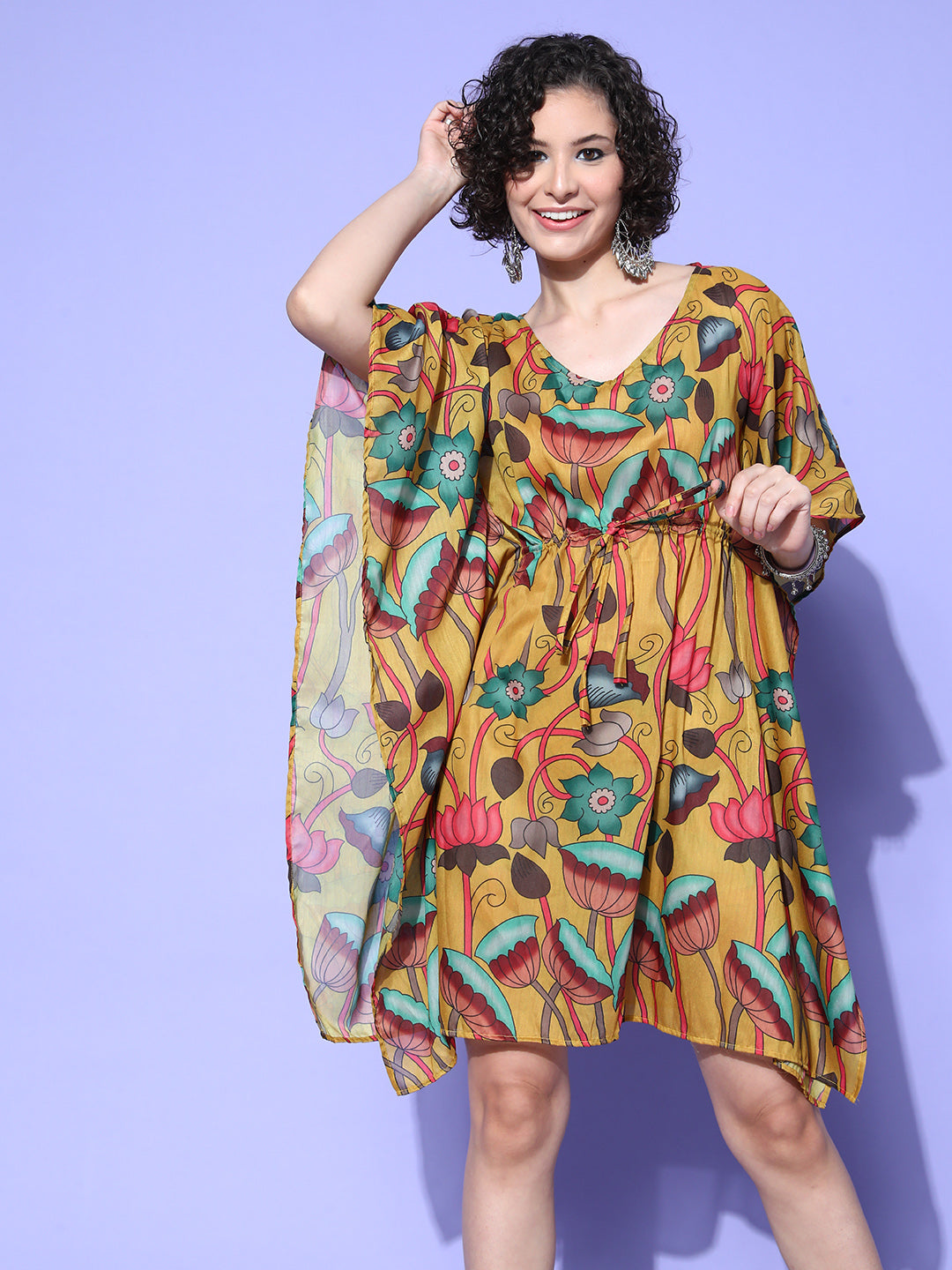 InWeave Women's Mustard Printed Kaftan Dress - Distacart