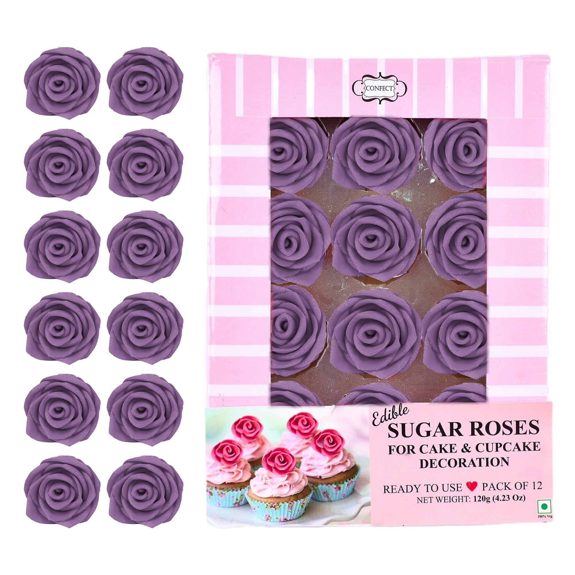 confect sugar roses topper sugar roses for cake decorations edible true purple roses pack of 12