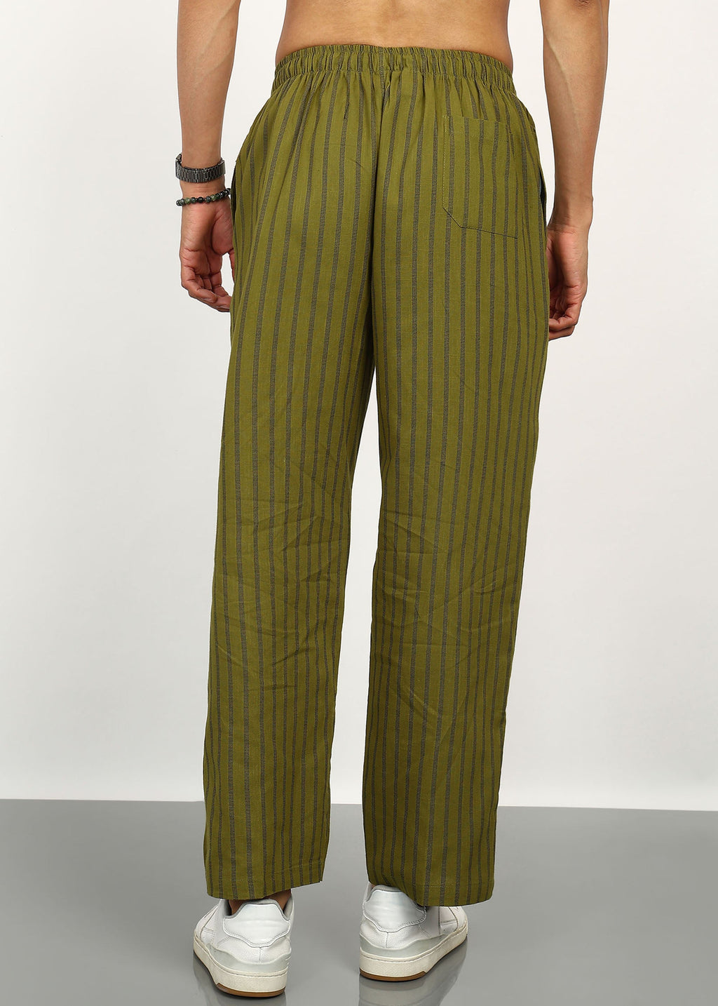 Fabmade Olive Stripe Linen Trouser