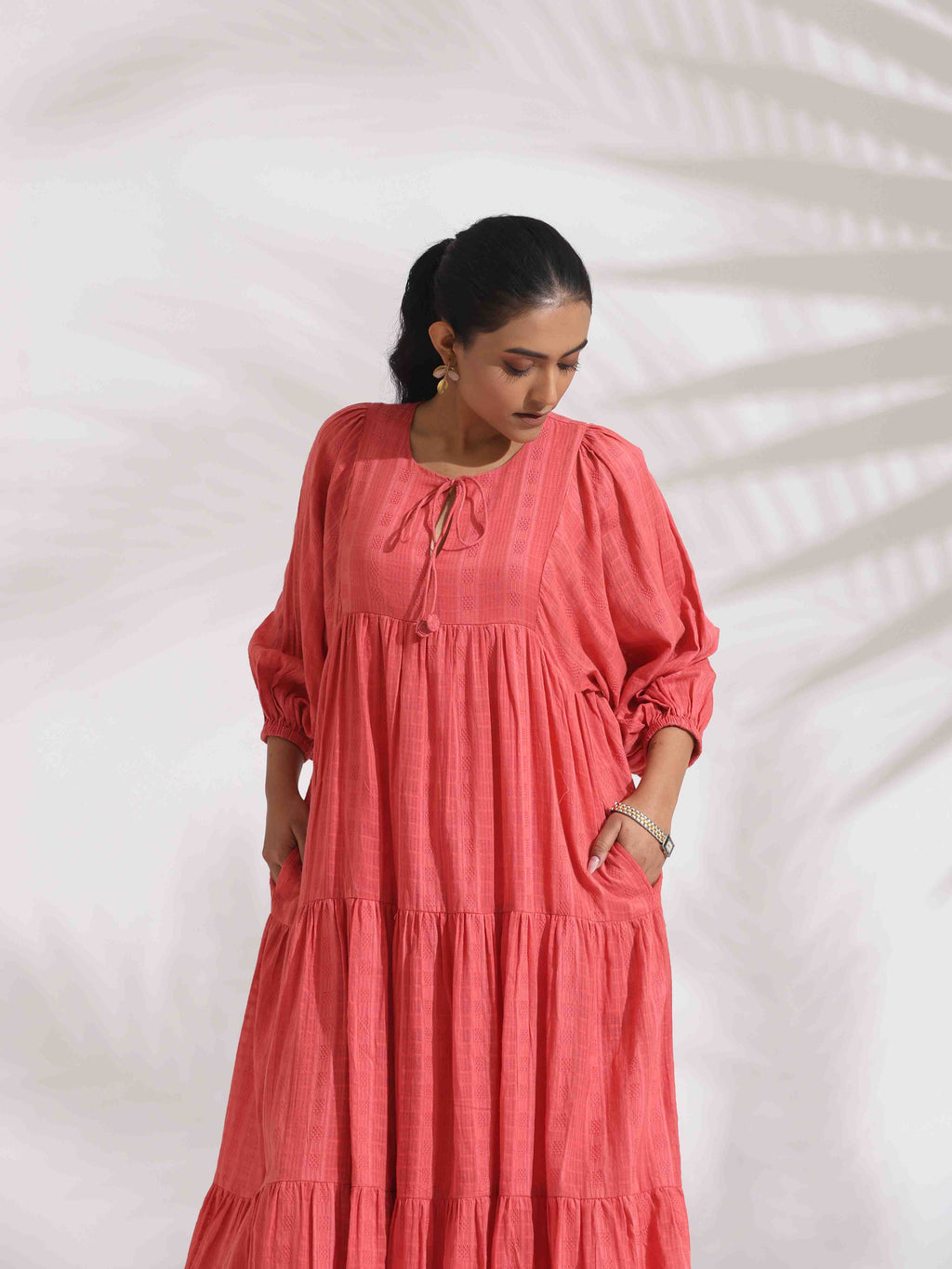 trueBrowns Pink Cotton Tier Dress - Distacart