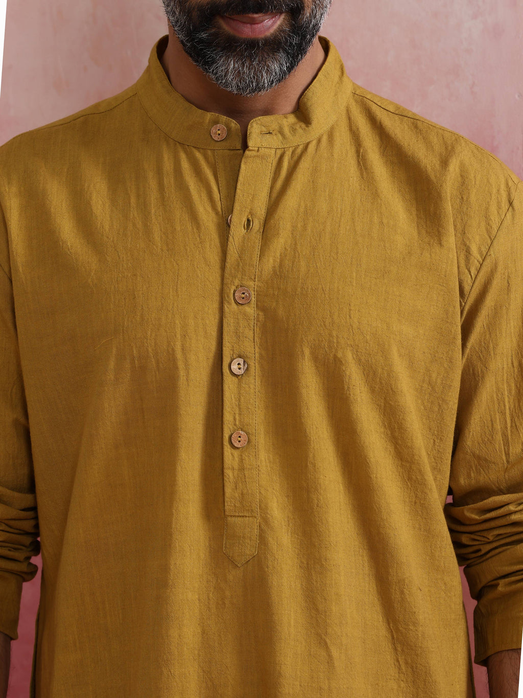 trueBrowns Men's Mustard Mandarin Collar Kurta