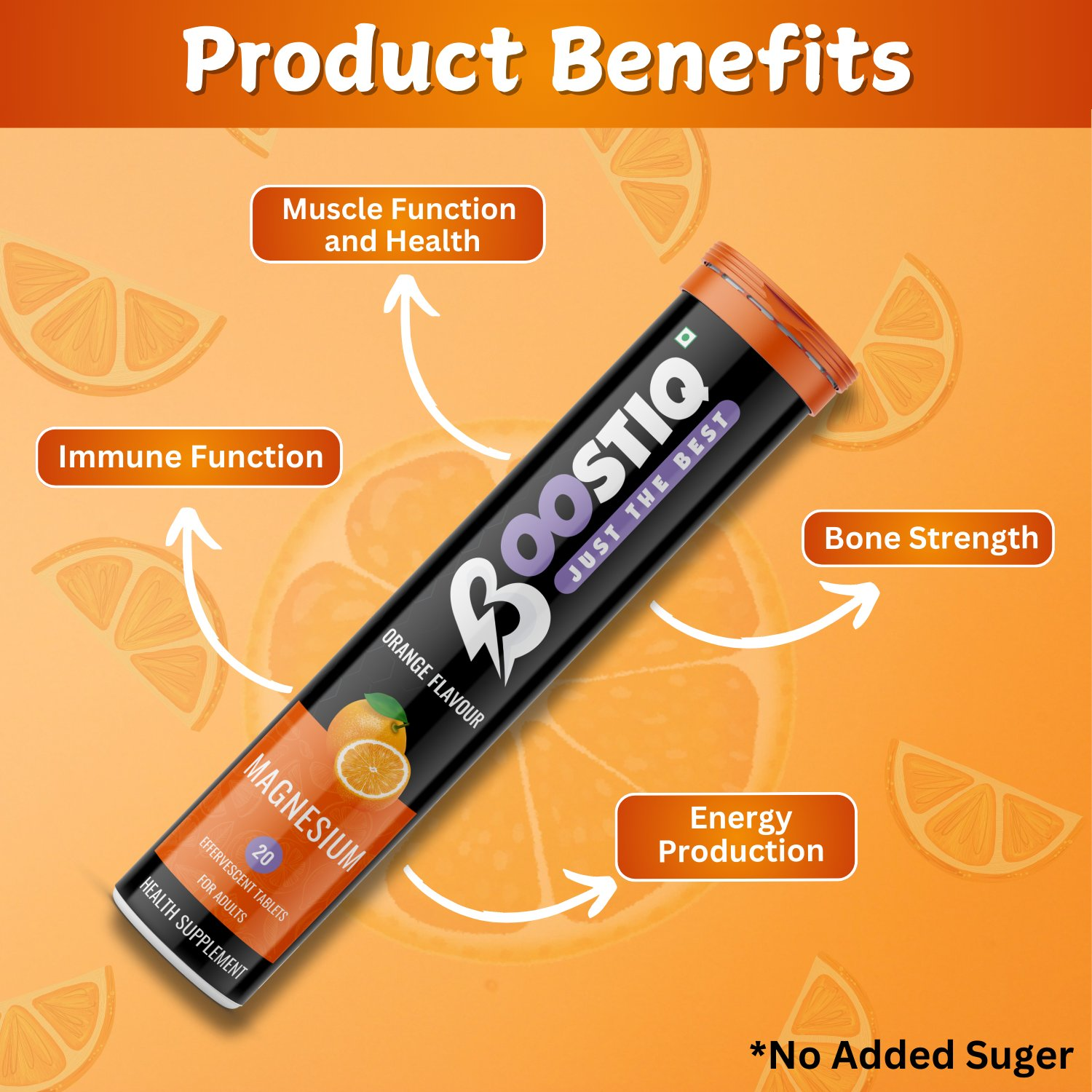 BOOSTIQ Magnesium Effervescent Tablets - Orange Flavour
