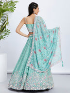 House of Panchhi Burgundy Georgette Sequins, Mirror And Thread Embroidery Lehenga Choli & Dupatta