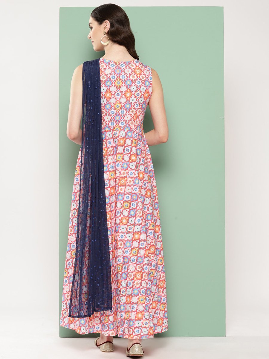 Ahalyaa Abstract Printed Empire Ethnic Dress - Distacart